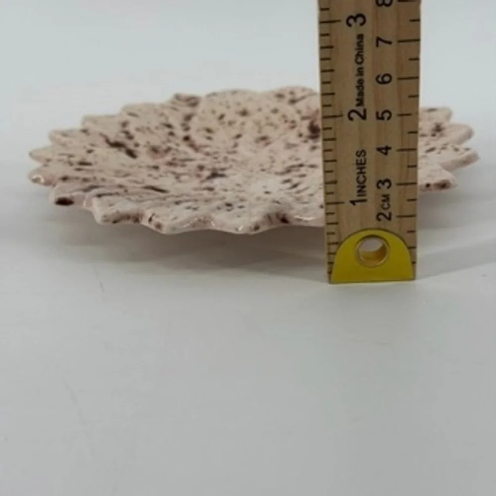 Speckled Ceramic Flower Trinket Dish Starburst Petal Jewelry Tray Cream 6.5in